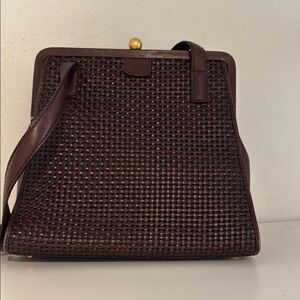 Elegant Brown Leather Woven Handbag